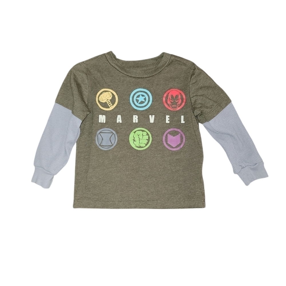 5/$25 Marvel Avengers size 3T long sleeve tee shirt green & gray thermal sleeves